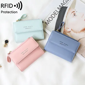 Новые модные Женские короткие кошельки RFID в Корейском стиле с простой застежкой из искусственной кожи, женский кошелек, держатель для кредитных карт, мини-кошелек для монет, денежные мешки