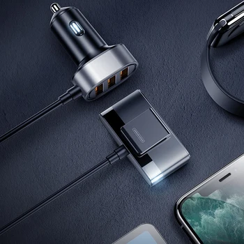 Автомобильное Зарядное Устройство USB 5 в 1, 5 Портов USB, Адаптер Автомобильного Зарядного устройства 5V 6.2A Type C с Кабелем 1,5 м для Huawei P40 для Samsung Galaxy Note 20