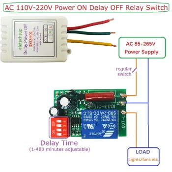 Регулируемый контроллер задержки отключения переменного тока 110 В 220 В Реле задержки включения-выключения с таймером 1-480 минут