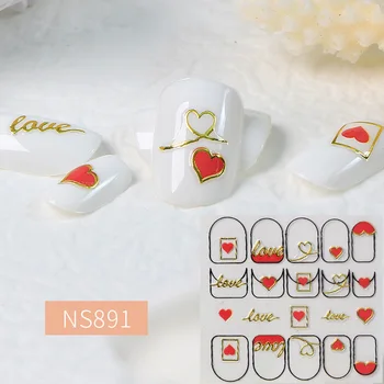 1 лист наклеек для ногтей в Интернете: Love Аксессуары для ногтей, маленькая наклейка с 3D золотым тиснением, водонепроницаемый декор для ногтей