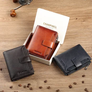 Мужской кожаный бумажник, многофункциональный противоугонный кошелек для считывания карт
