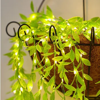 Светодиодная гирлянда для штор, искусственные листья ивы, подвесное растение, медная проволока, гирлянды для освещения, украшение для дома в спальне