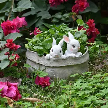 Цветочный горшок с Кроликом, Маленький Белый Кролик, Цветочный горшок, Керамическая смола, Балкон в форме животного, украшенный орнаментом в форме животного, Мультфильм