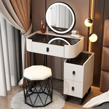 Туалетный столик для спальни с ящиком для хранения легкой косметики, круглый туалетный столик, кресло со светодиодной подсветкой, удобная мебель для спальни Penteadeira